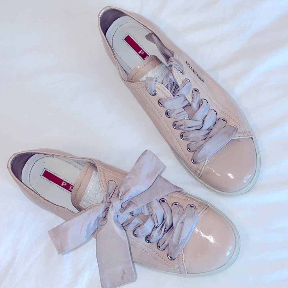 Women’s Prada Pink Patton Leather Sneakers with Original Satin Laces size 36